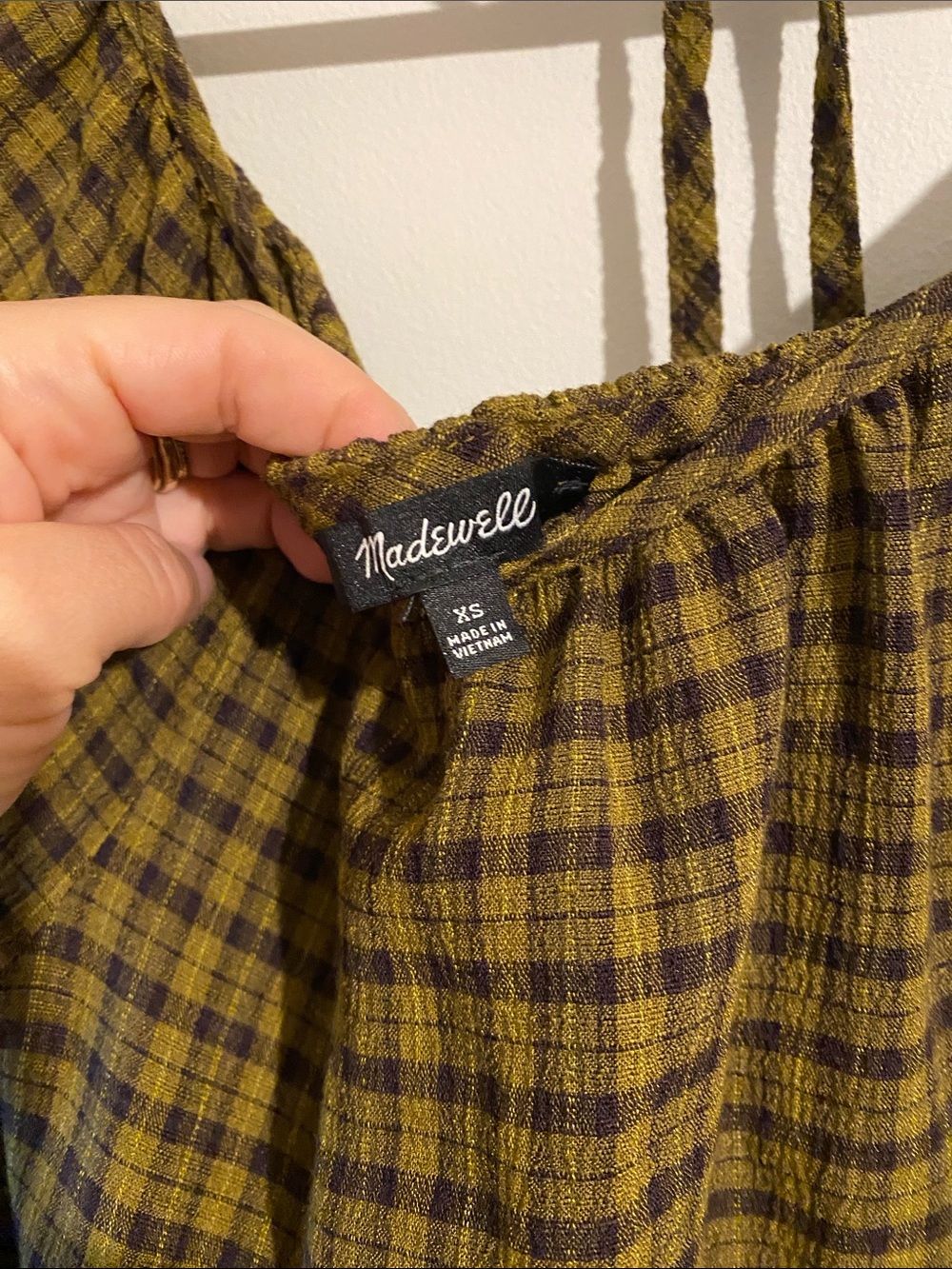 Madewell Mustard Plaid Off-Shoulder Peasant Top - Picture 2 of 5